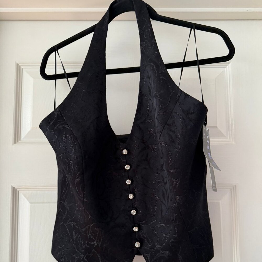 New Sparkly Black Halter Top with faux diamond buttons. Size 12